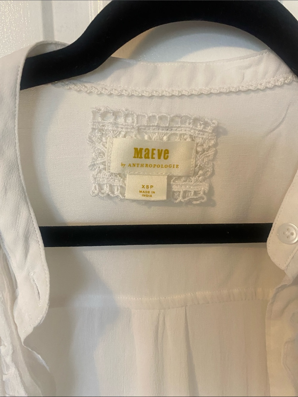Anthropologie Maeve White Ruffle Blouse Mandarin Collar - Picture 3 of 8